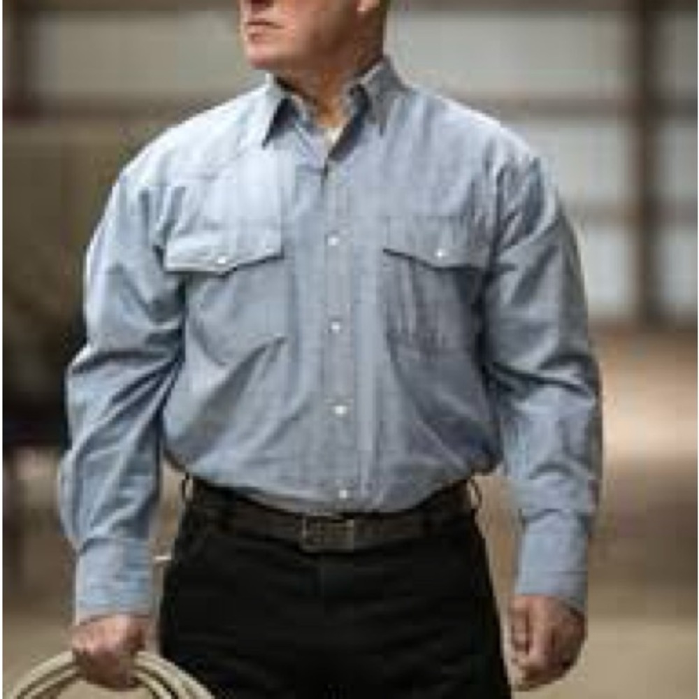 Key Chambray Denim Pearl Button Long Sleeve Western Work Shirt